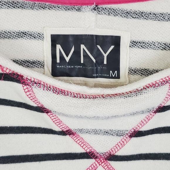 Marc New York T-Shirt Top Size Medium‎ Blue/White Striped Scoop Neck Long Sleeve - Picture 2 of 5